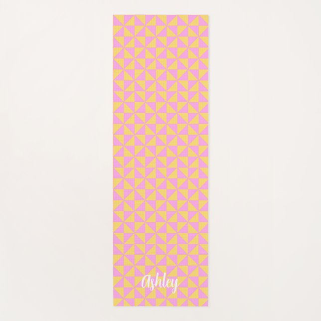 Tapis De Yoga cute orange pink retro geometric design (Devant)