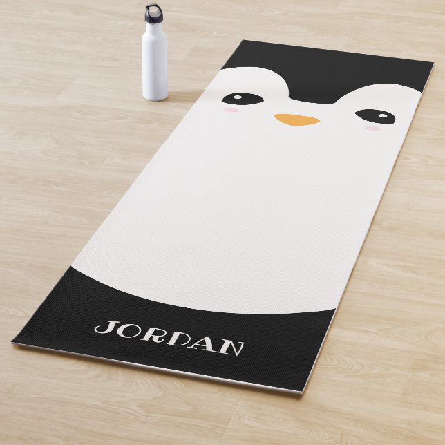 Tapis De Yoga Cute Penguin mignon Personnalisé Noir Blanc Noir (En situation)
