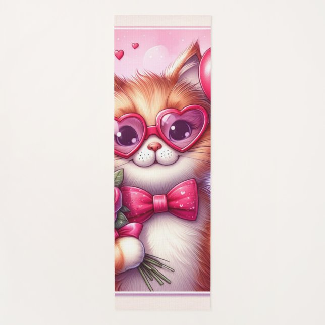 Tapis De Yoga Cute Valentine's day cat/chaton (Devant)