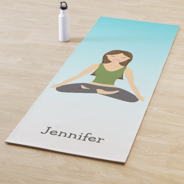 Tapis De Yoga Cute Yoga Girl In Lotus Pose & Custom Name (En situation)