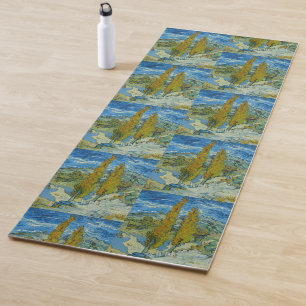 Tapis De Yoga Cyprès de Van Gogh - Ciel bleu tourbillonnant Art