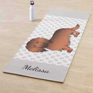 Tapis De Yoga Dachshund de dessin animé à poil long couleur roug
