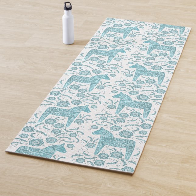 Tapis De Yoga Dala suédois Cheval Turquoise Vert Folk Art Yoga M (En situation)