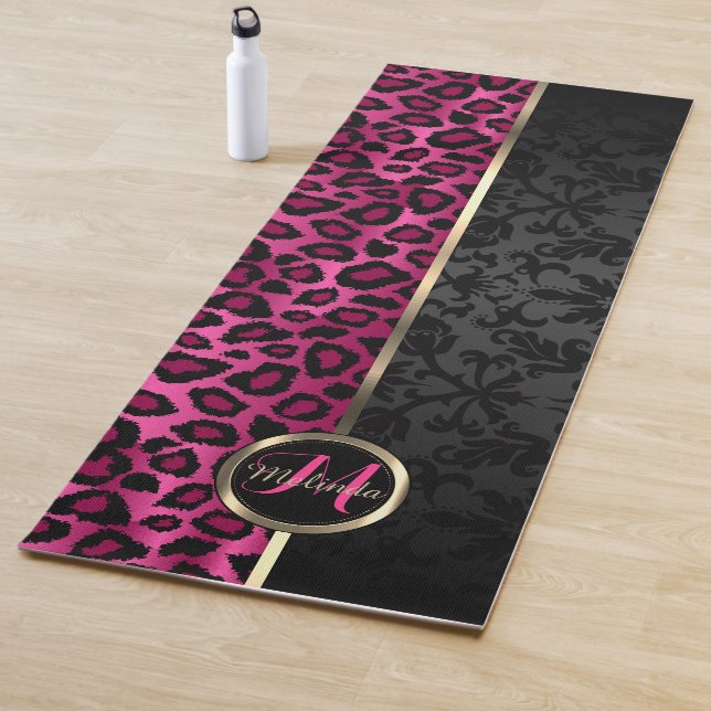 Tapis De Yoga Damas noires et yoga léopard rose chaud (En situation)