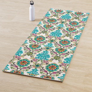 Tapis De Yoga Damask Floral Patterns Plum Turquoise