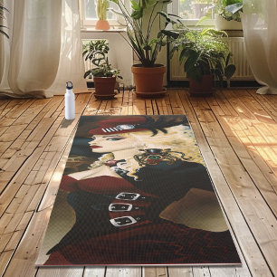 Tapis De Yoga Dame Élégante Steampunk Victorienne Rouge à Mécani
