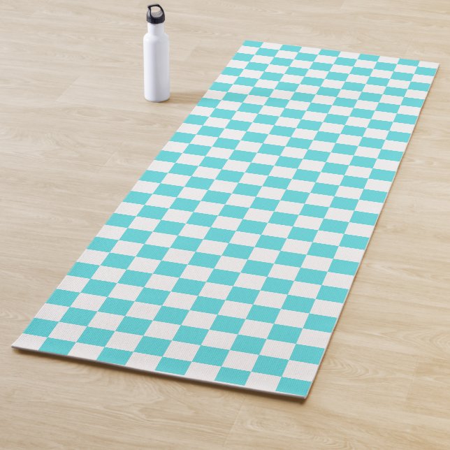 Tapis De Yoga Damier bleu turquoise visuel classique  (En situation)