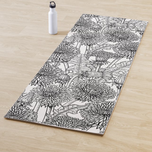 Tapis De Yoga Dandelions, black and white (En situation)
