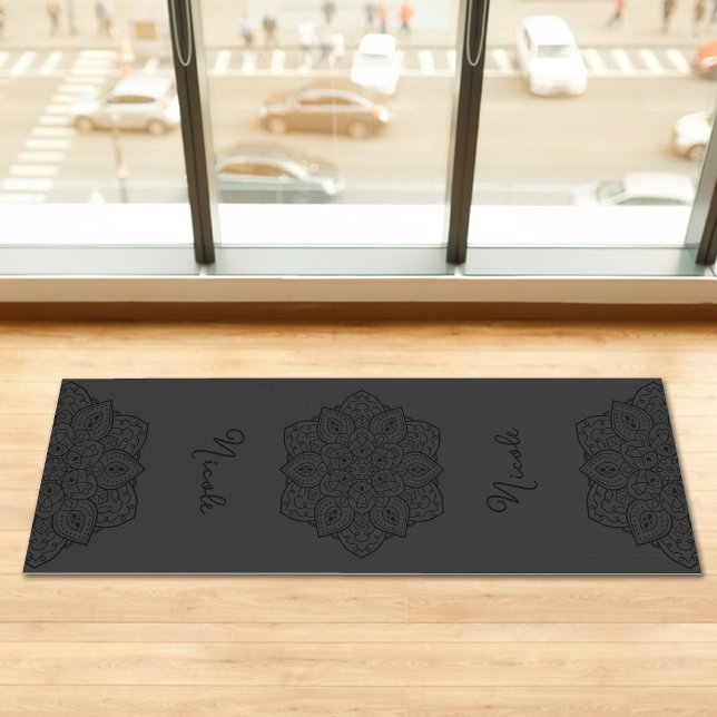 Tapis De Yoga Dark Gray Beautiful Mandala With Custom Name (Disclaimer: This image is a digital mockup.)