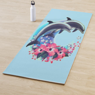 Tapis De Yoga Dauphins et fleurs roses