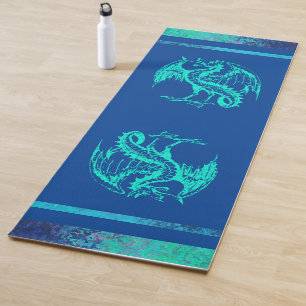 Tapis de yoga de dragon sauvage bleu océan