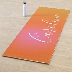 Tapis De Yoga Dégradé orange rétro Nom de script personnalisé
