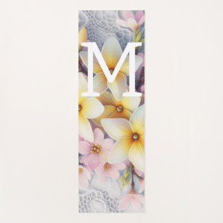 Tapis De Yoga Dentelle monogramme fleurs roses et jaunes de prin