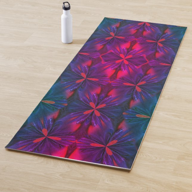 Tapis De Yoga Design Abstrait Bleu Et Rouge Violet (En situation)