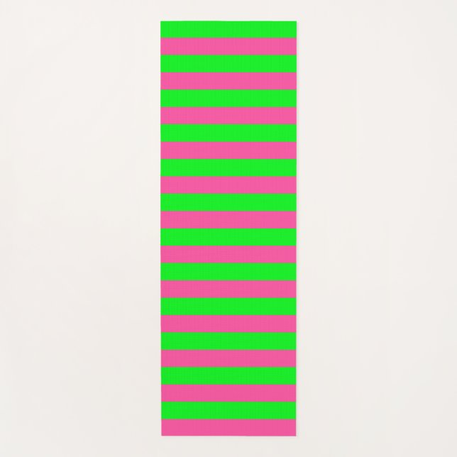 Tapis De Yoga Design de bandes rose et verte (Devant)