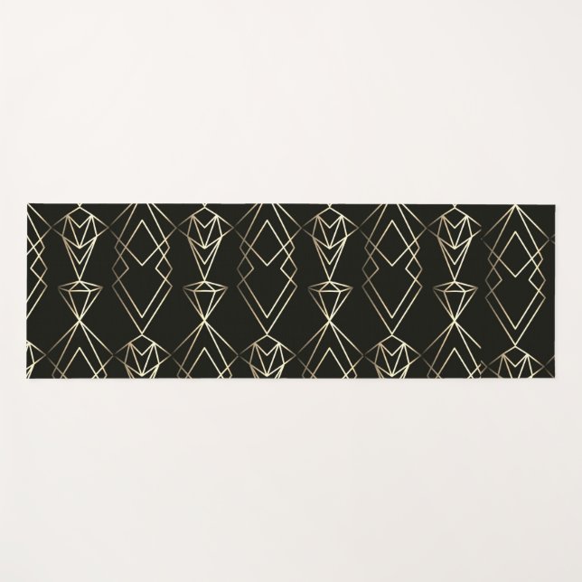 Tapis De Yoga Design rétro classique en noir et or (Devant (Horizontal))