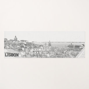 Tapis De Yoga Dessin au crayon du district d'Alfama à Lisbonne