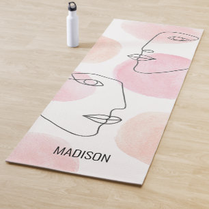 Tapis De Yoga Dessin de monogramme de nom avec visages en rose