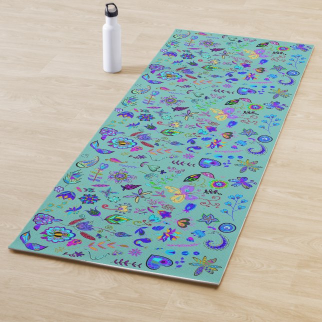 Tapis De Yoga Dessins Fleurs Bohème Réversible (En situation)