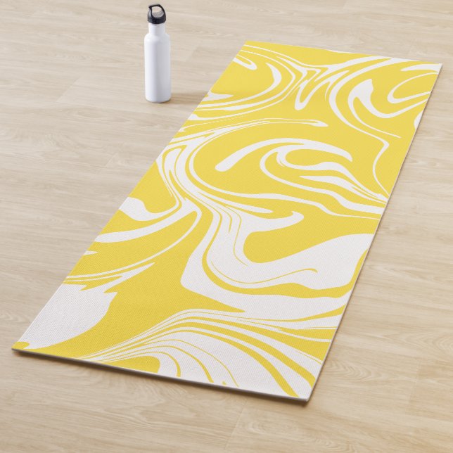 Tapis De Yoga Déversement - Citron jaune et blanc (En situation)