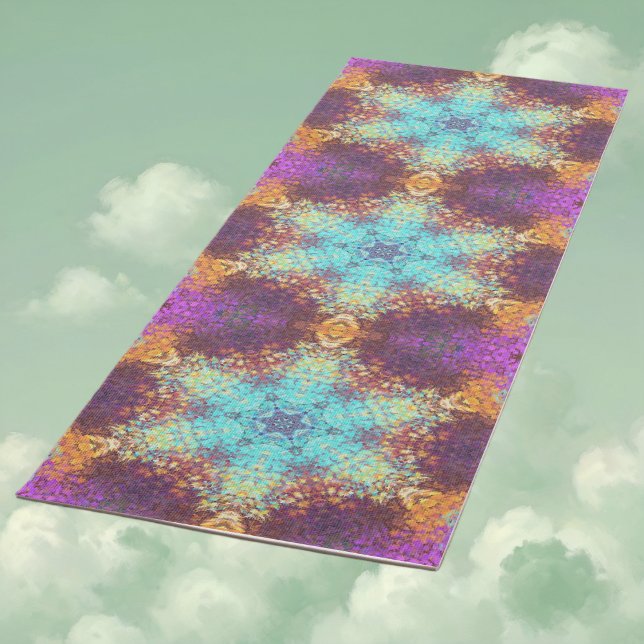 Tapis De Yoga Digital Mandala bleu jaune et violet (Blue Yellow and Purple Digital Paint Mandala Yoga Mat By Wormhole Orbital)