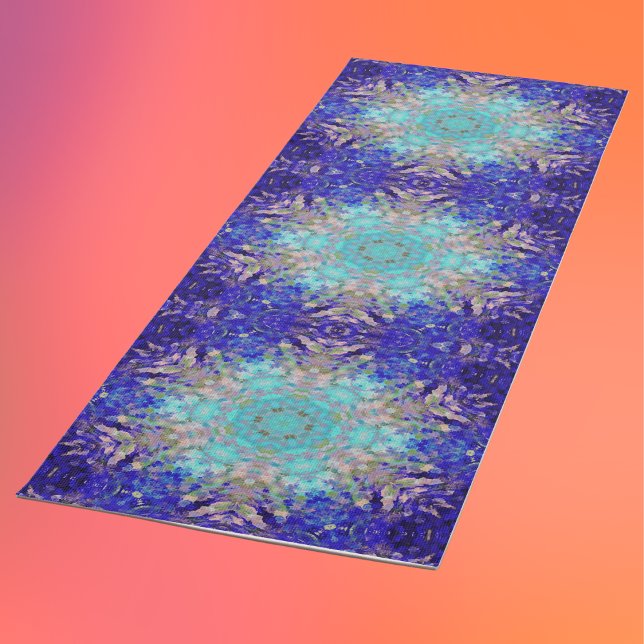 Tapis De Yoga Digital Mandala bleu violet et blanc (Créateur téléchargé)