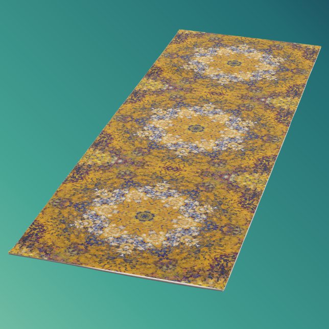 Tapis De Yoga Digital Mandala jaune bleu et blanc (Créateur téléchargé)