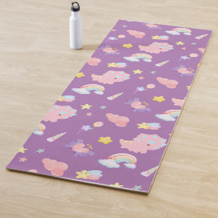 Tapis De Yoga Dinosaure doux rose arc-en-ciel Motif pastel