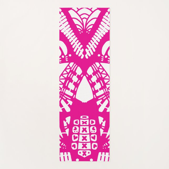 Tapis De Yoga Doodle rose et blanc (Devant)