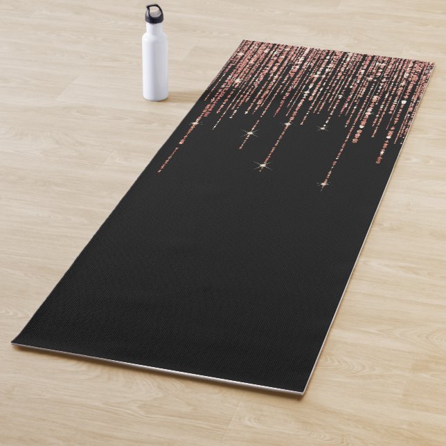 Tapis De Yoga Dory Rose Noire Gold Sparkly Glitter Fringe (En situation)