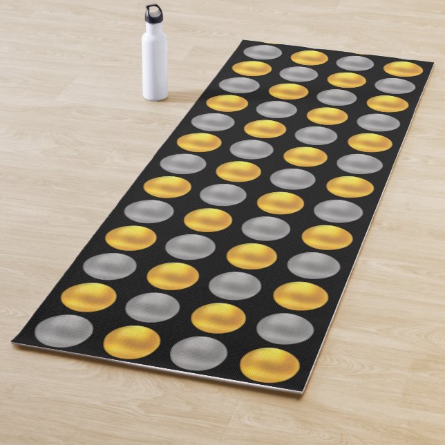 Tapis De Yoga Dots d'or et d'argent modernes sur noir (En situation)