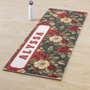 Tapis De Yoga Double face, fleurs et rayures diagonales