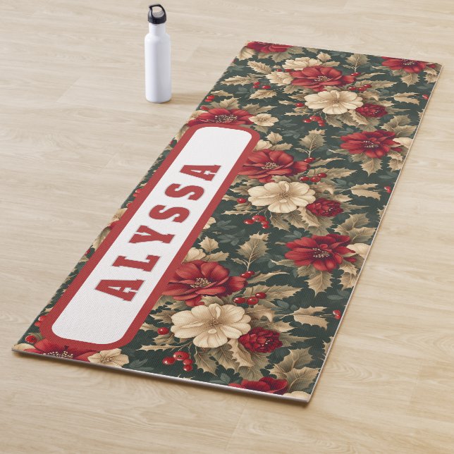 Tapis De Yoga Double face, fleurs et rayures diagonales (En situation)