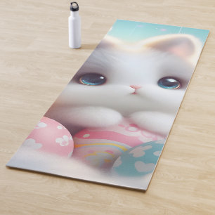Tapis De Yoga Doux œufs de Pâques pastel Kawaii chaton