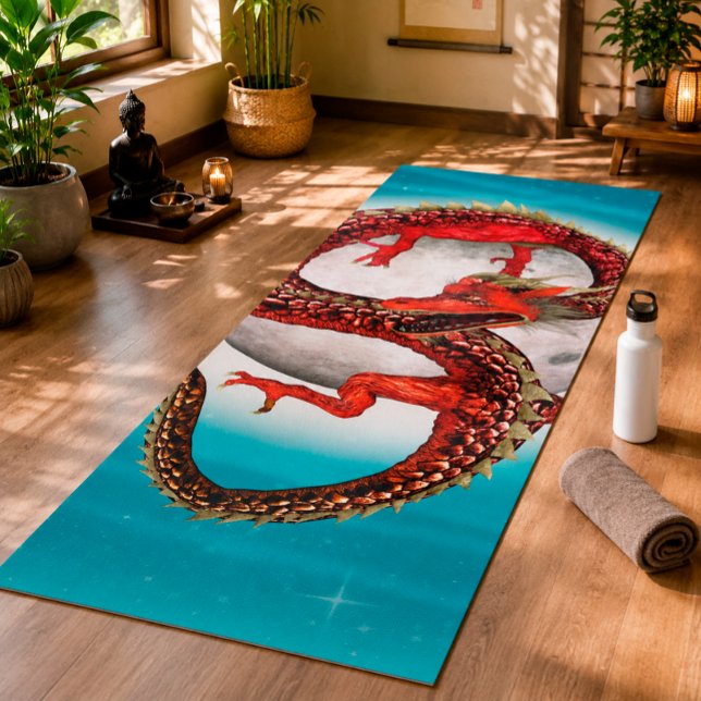 Tapis De Yoga Dragon Lune Rouge Fantastique Artistique (Créateur téléchargé)