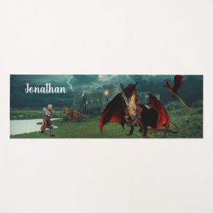 Tapis De Yoga Dragon médiéval personnalisé et château de Chevali