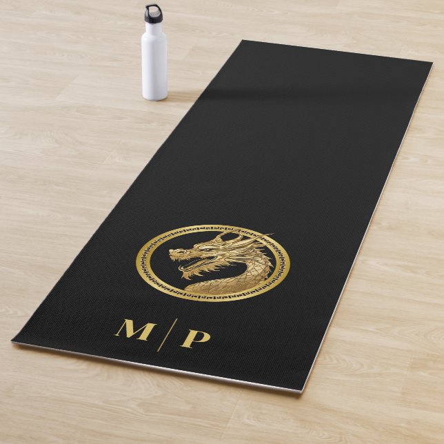 Tapis De Yoga Dragon-Monogramme-Or Personnalisé (En situation)