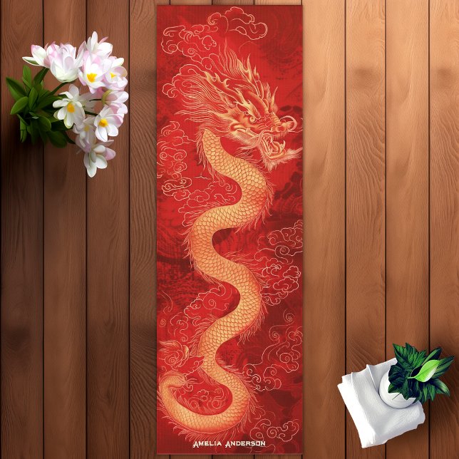 Tapis De Yoga Dragon rouge et or (Red & Gold Dragon Yoga Mat)