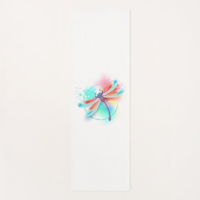 Tapis De Yoga Dragonfly rouge sur l'arrière - plan aquarelle (Devant)