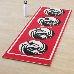Tapis De Yoga Dragons de Yin et Yang en rouge
