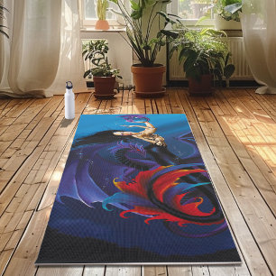 Tapis De Yoga Dragons d'eau de sirène noir violet