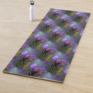 Tapis De Yoga Drapeau bleu Iris Fleur Nature Motif d'art