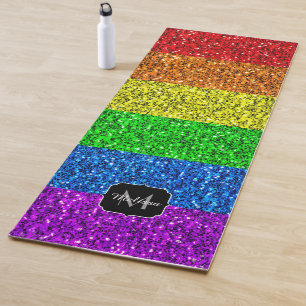 Tapis De Yoga Drapeau LGBT parties scintillant arc-en-ciel écla