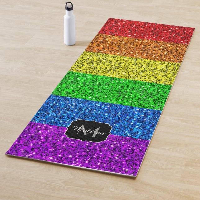 Tapis De Yoga Drapeau LGBT vibrante parties scintillant arc-en-c (En situation)