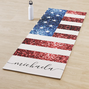 Tapis De Yoga Drapeau rouge bleu faux scintillants parties scint
