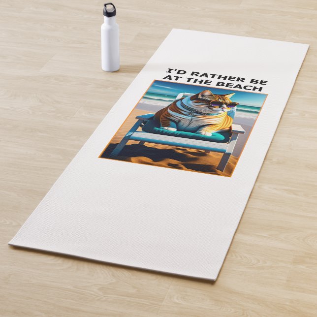 Tapis De Yoga Drôle Chat Je Préférerais Être À La Plage (En situation)