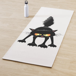 Tapis De Yoga Drôle Fierce Black Cat Cartoon