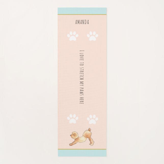 Tapis De Yoga Drôle & mignon chien s'étirant sur rose roux (Devant)