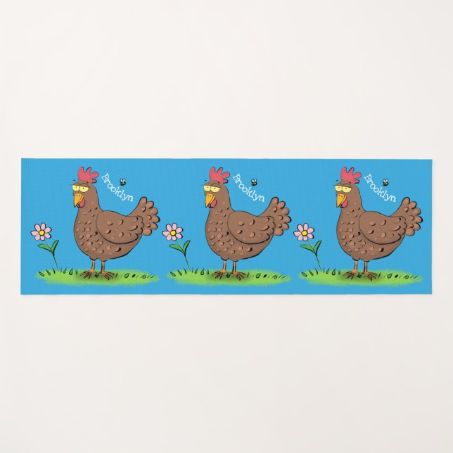 Tapis De Yoga Drôle poulet rustique whimsical dessin animé (Devant (Horizontal))