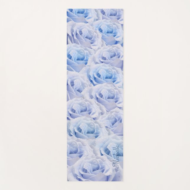Tapis De Yoga Dusty Blue Roses Flower Power Floral Nom personnal (Devant)